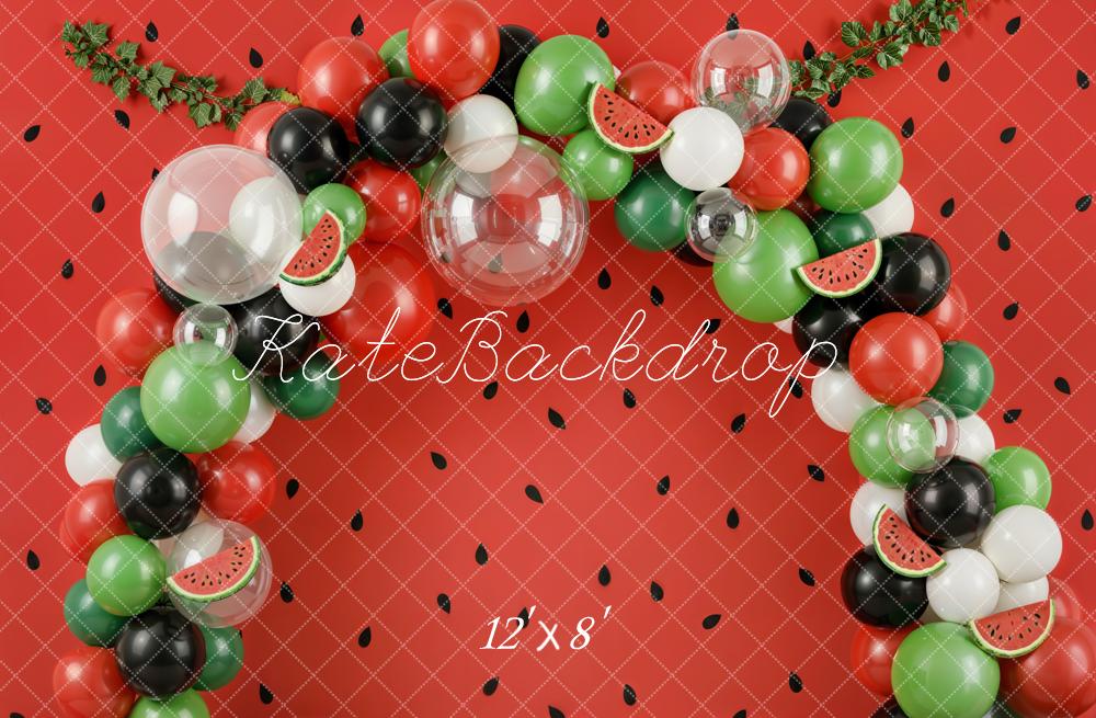 Kate Watermelon Balloon Arch Red Seeds Greenery Fleece Backdrop Designed by Emetselch - Image 4