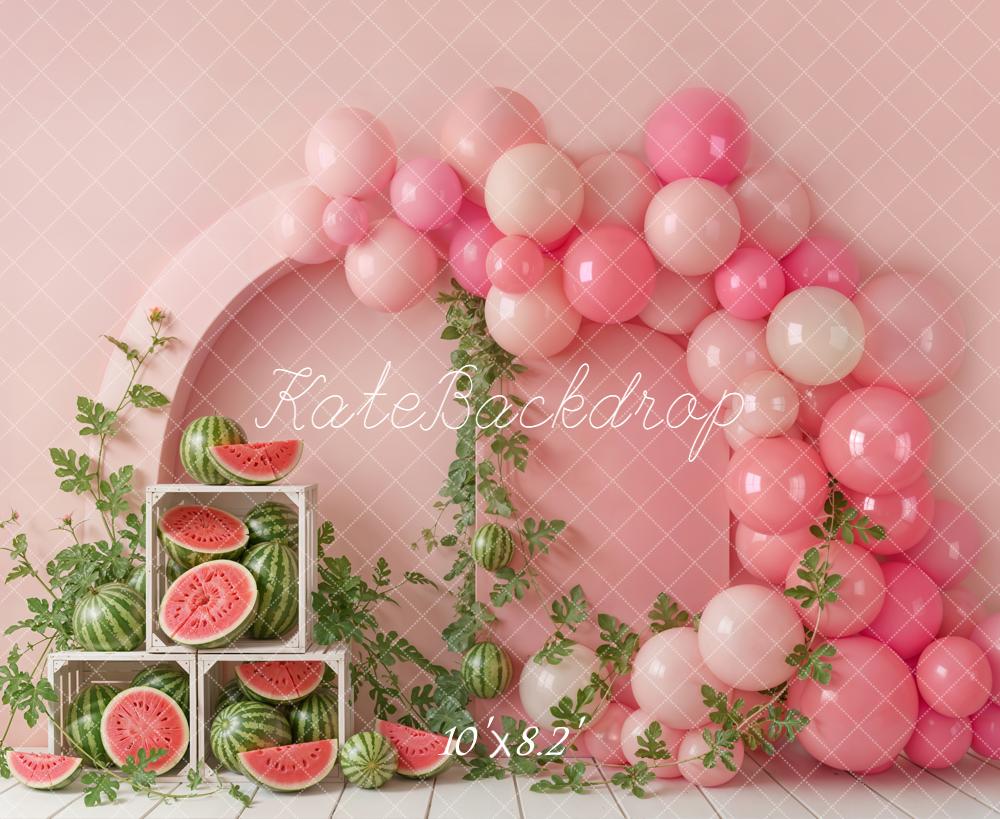 Kate Watermelon Crates Pink Balloons Arch Fleece Backdrop Designed by Emetselch - Image 3
