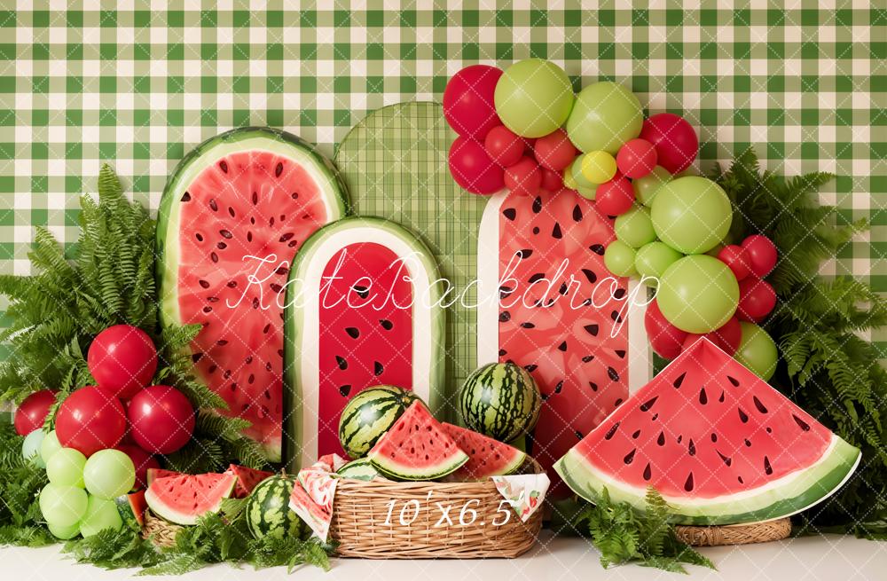 Kate Watermelon Picnic Balloons Greenery Fleece Backdrop Designed by Emetselch - Image 2
