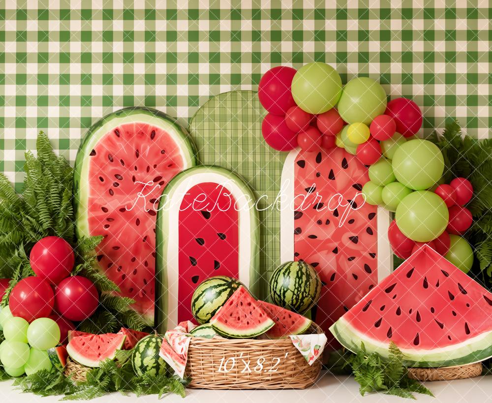 Kate Watermelon Picnic Balloons Greenery Fleece Backdrop Designed by Emetselch - Image 3