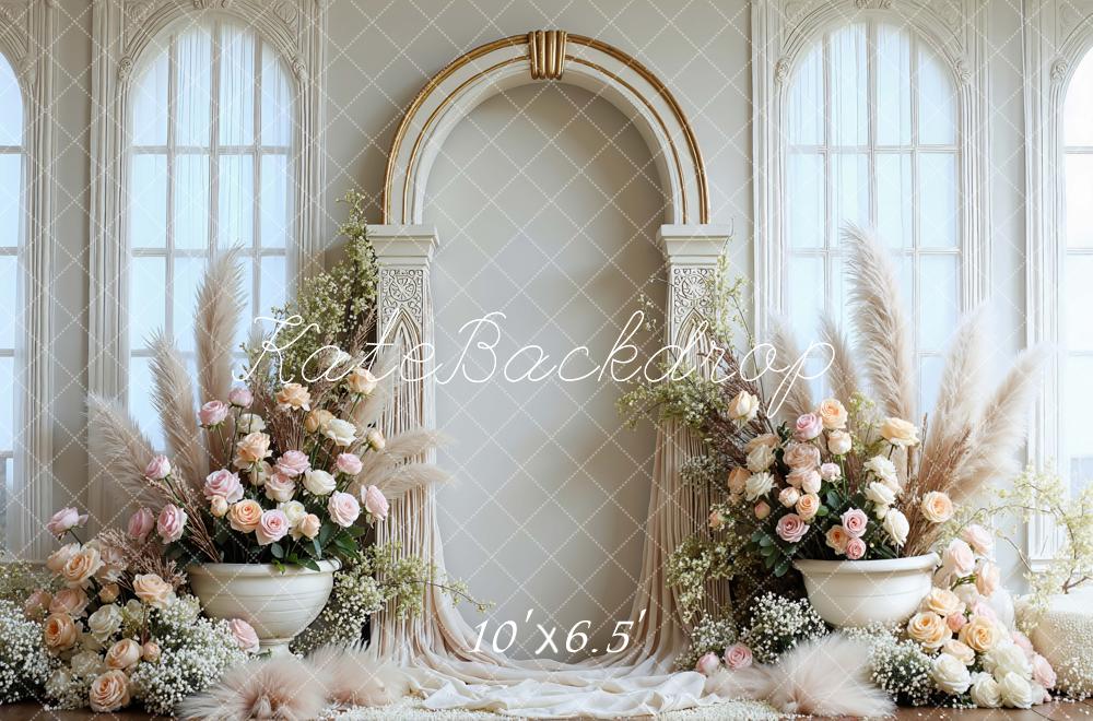 Kate Wedding Arch Floral Pampas Cream Backdrop Designed by Mini MakeBelieve - Image 4