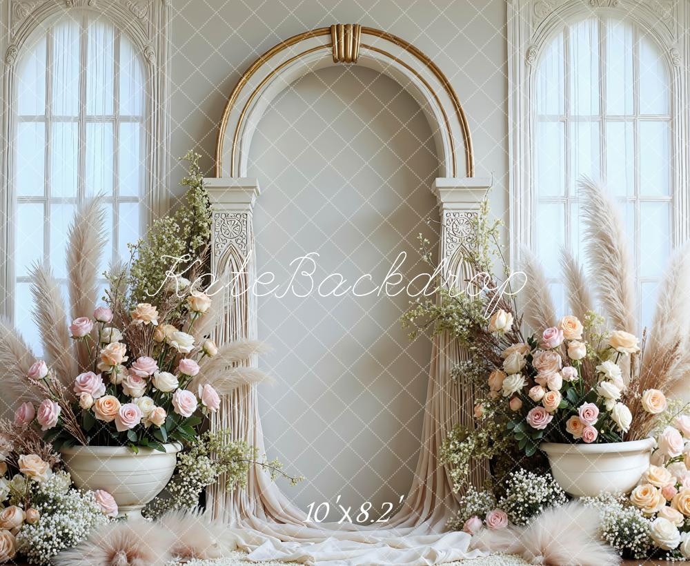 Kate Wedding Arch Floral Pampas Cream Backdrop Designed by Mini MakeBelieve - Image 6