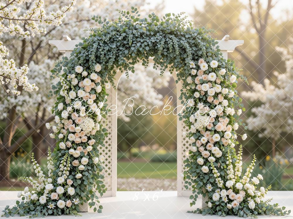 Kate Wedding Arch Greenery White Roses Backdrop Designed by Mini MakeBelieve - Image 3