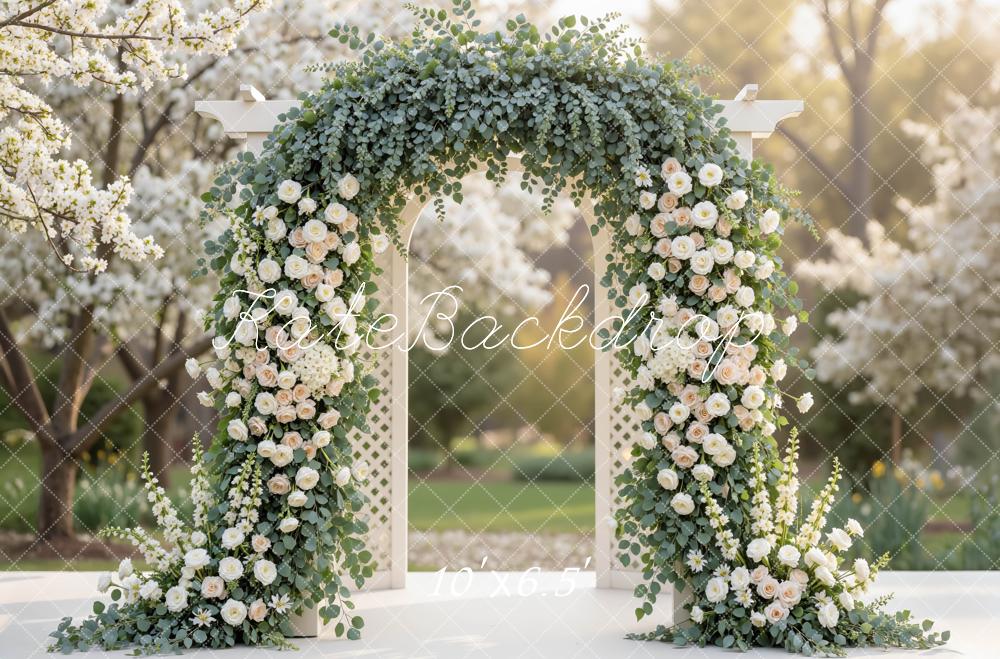 Kate Wedding Arch Greenery White Roses Backdrop Designed by Mini MakeBelieve - Image 4