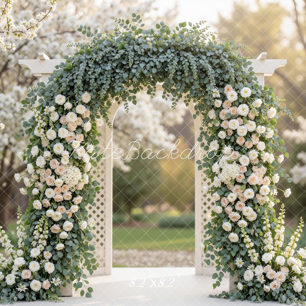 Kate Wedding Arch Greenery White Roses Backdrop Designed by Mini MakeBelieve - Image 5