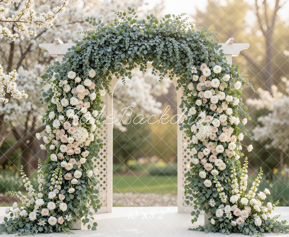 Kate Wedding Arch Greenery White Roses Backdrop Designed by Mini MakeBelieve - Image 6