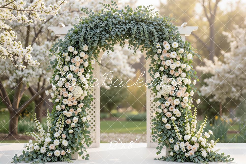 Kate Wedding Arch Greenery White Roses Backdrop Designed by Mini MakeBelieve - Image 8