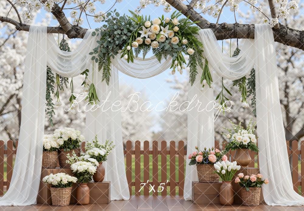 Kate Wedding Arch White Drapes Backdrop Designed by Mini MakeBelieve