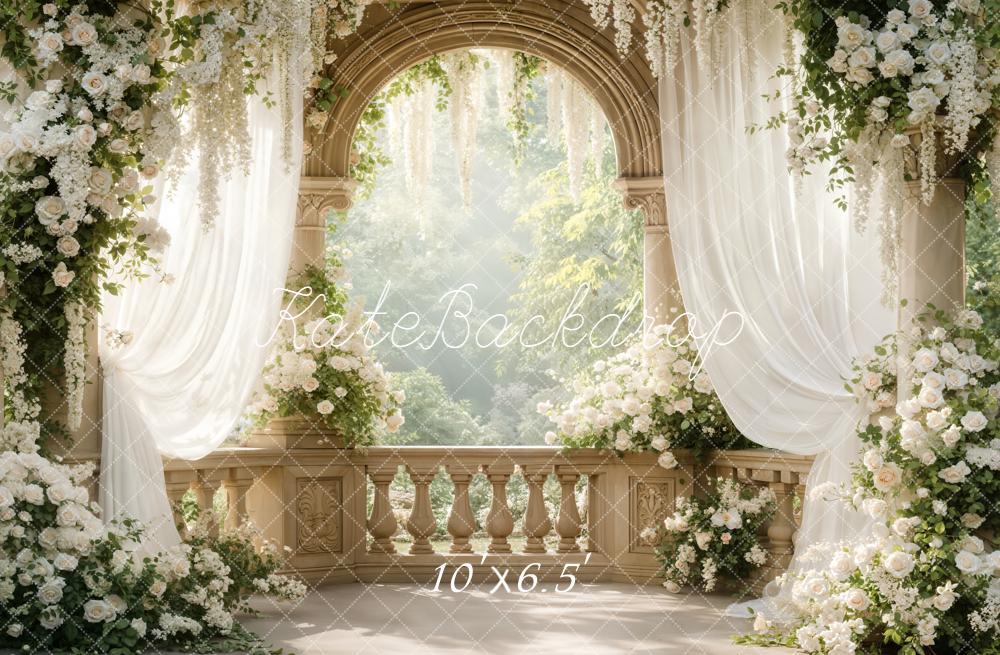 Kate Wedding Arch White Floral Drapes Backdrop Designed by Emetselch - Image 4