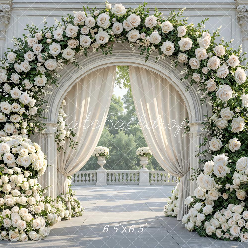 Kate Wedding Floral Arch White Roses Columns Backdrop Designed by Mini MakeBelieve - Image 2