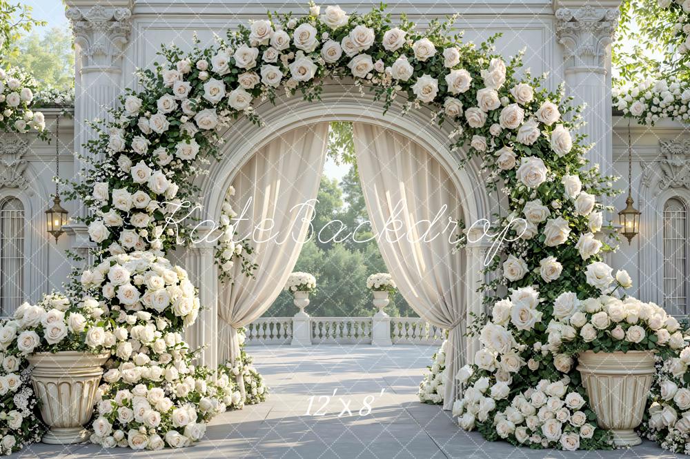 Kate Wedding Floral Arch White Roses Columns Backdrop Designed by Mini MakeBelieve - Image 8
