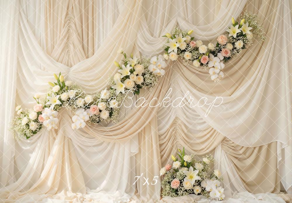 Kate Wedding Cream Drapes Floral Arrangement Backdrop Designed by Mini MakeBelieve - Image 2