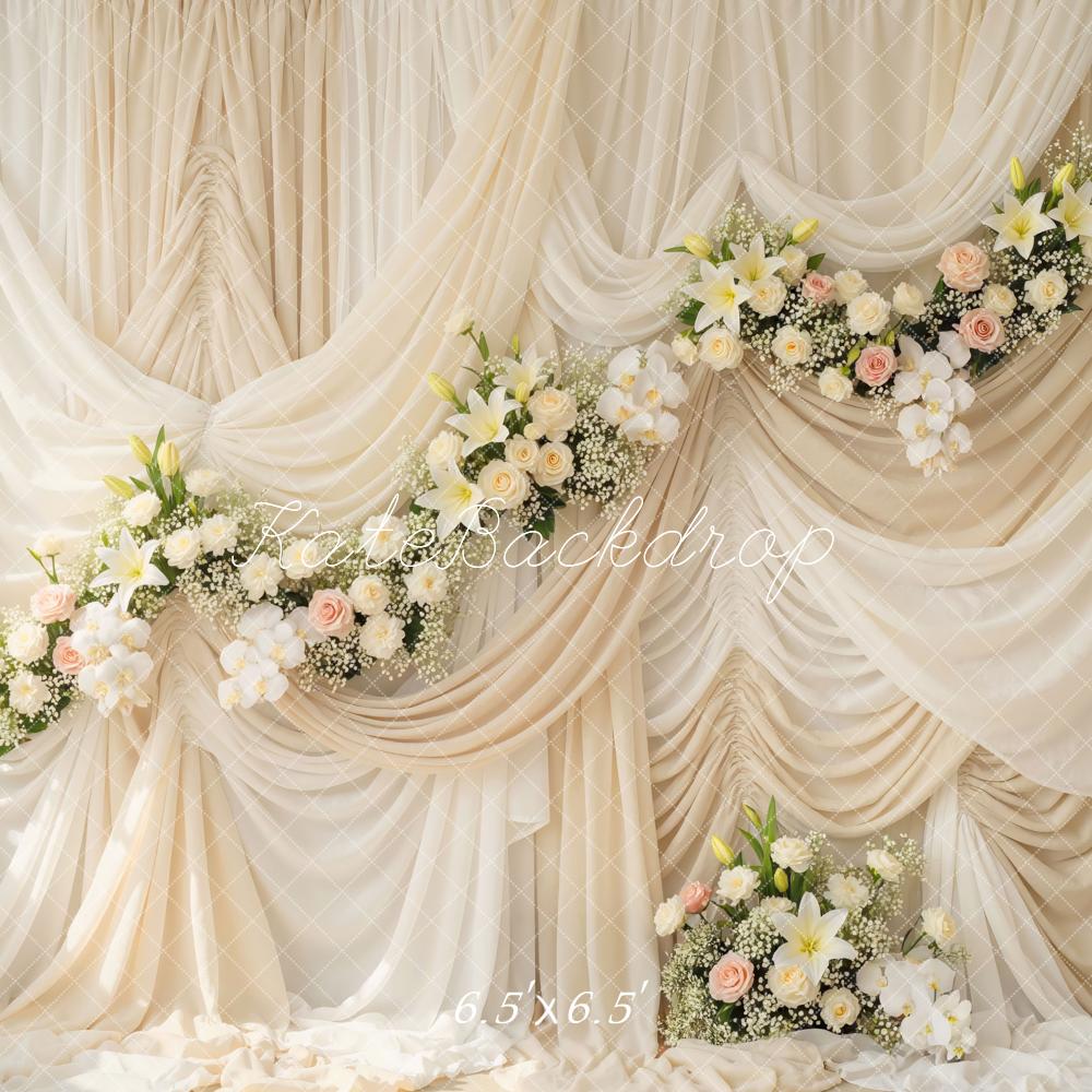 Kate Wedding Cream Drapes Floral Arrangement Backdrop Designed by Mini MakeBelieve - Image 5