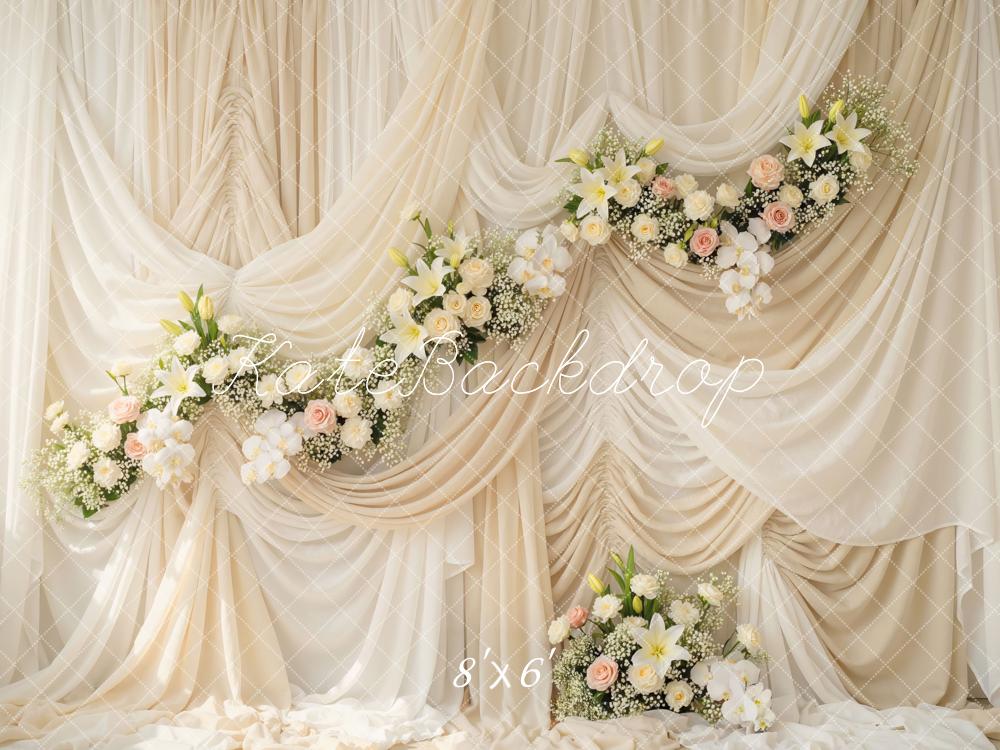 Kate Wedding Cream Drapes Floral Arrangement Backdrop Designed by Mini MakeBelieve - Image 6