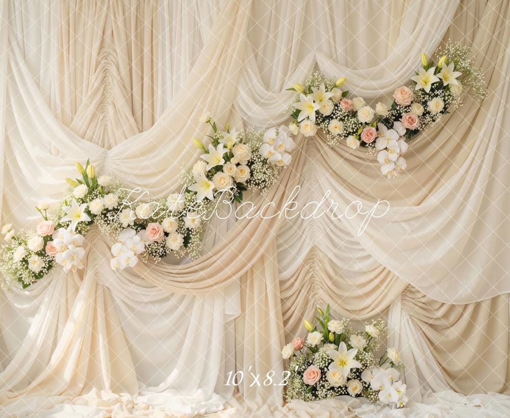 Kate Wedding Cream Drapes Floral Arrangement Backdrop Designed by Mini MakeBelieve - Image 9