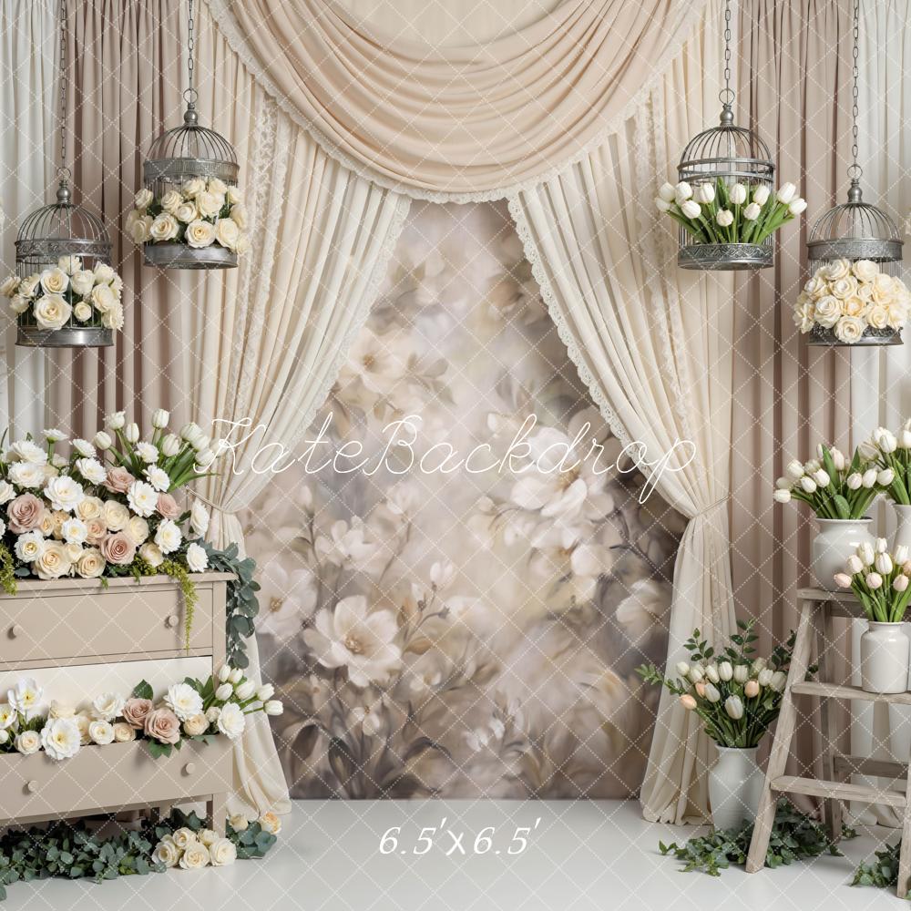 Kate Wedding Cream Floral Birdcages Drapes Backdrop Designed by Mini MakeBelieve - Image 2