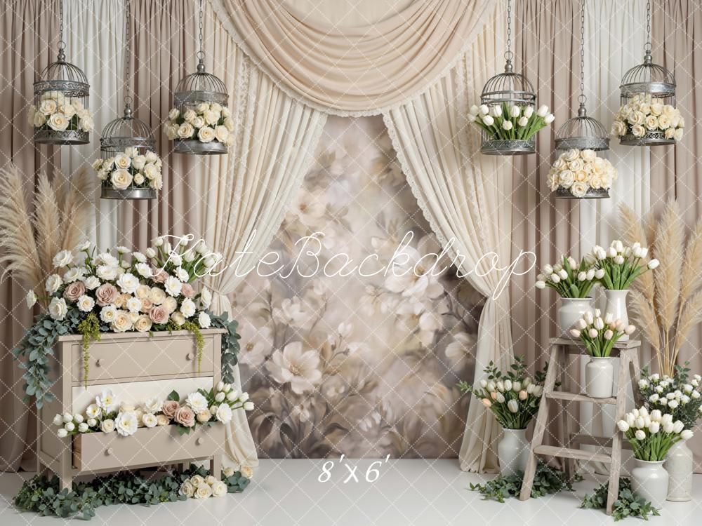 Kate Wedding Cream Floral Birdcages Drapes Backdrop Designed by Mini MakeBelieve - Image 3