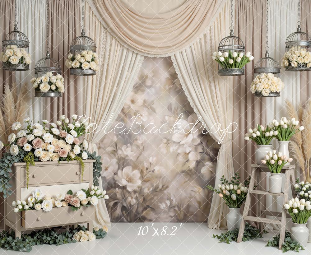 Kate Wedding Cream Floral Birdcages Drapes Backdrop Designed by Mini MakeBelieve - Image 6
