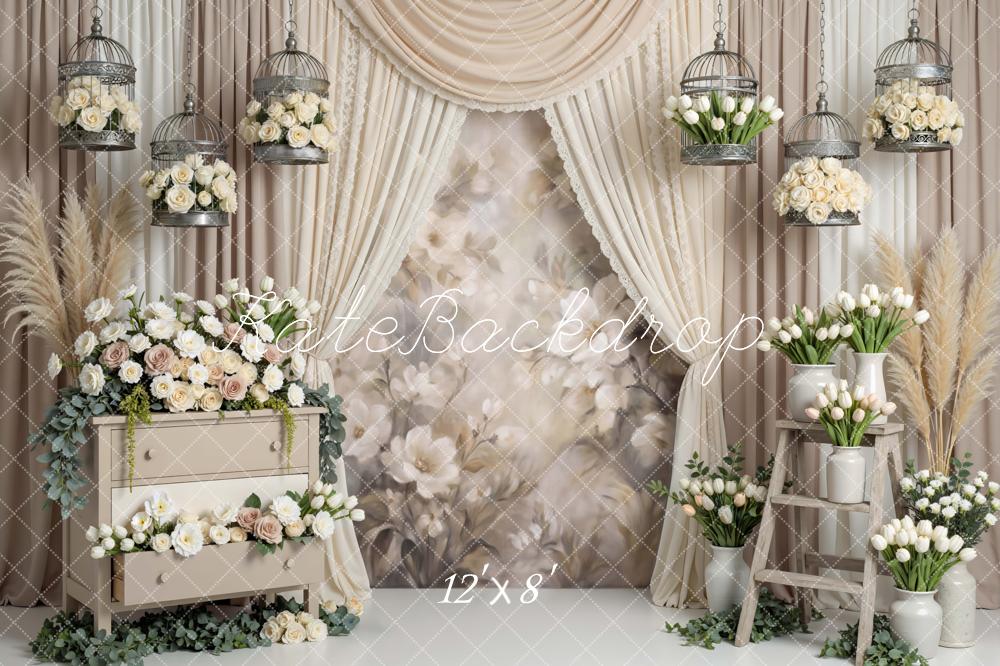 Kate Wedding Cream Floral Birdcages Drapes Backdrop Designed by Mini MakeBelieve - Image 8
