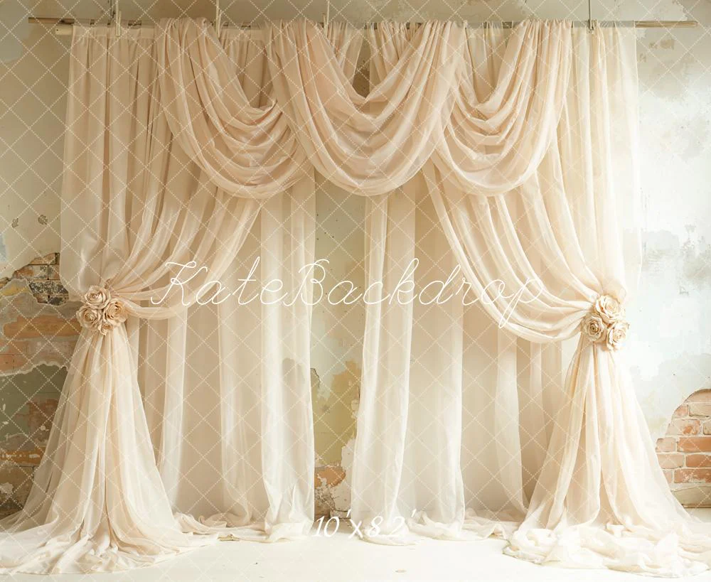 Kate Wedding Draped Curtains Vintage Wall Fleece Backdrop Designed by Emetselch - Image 3