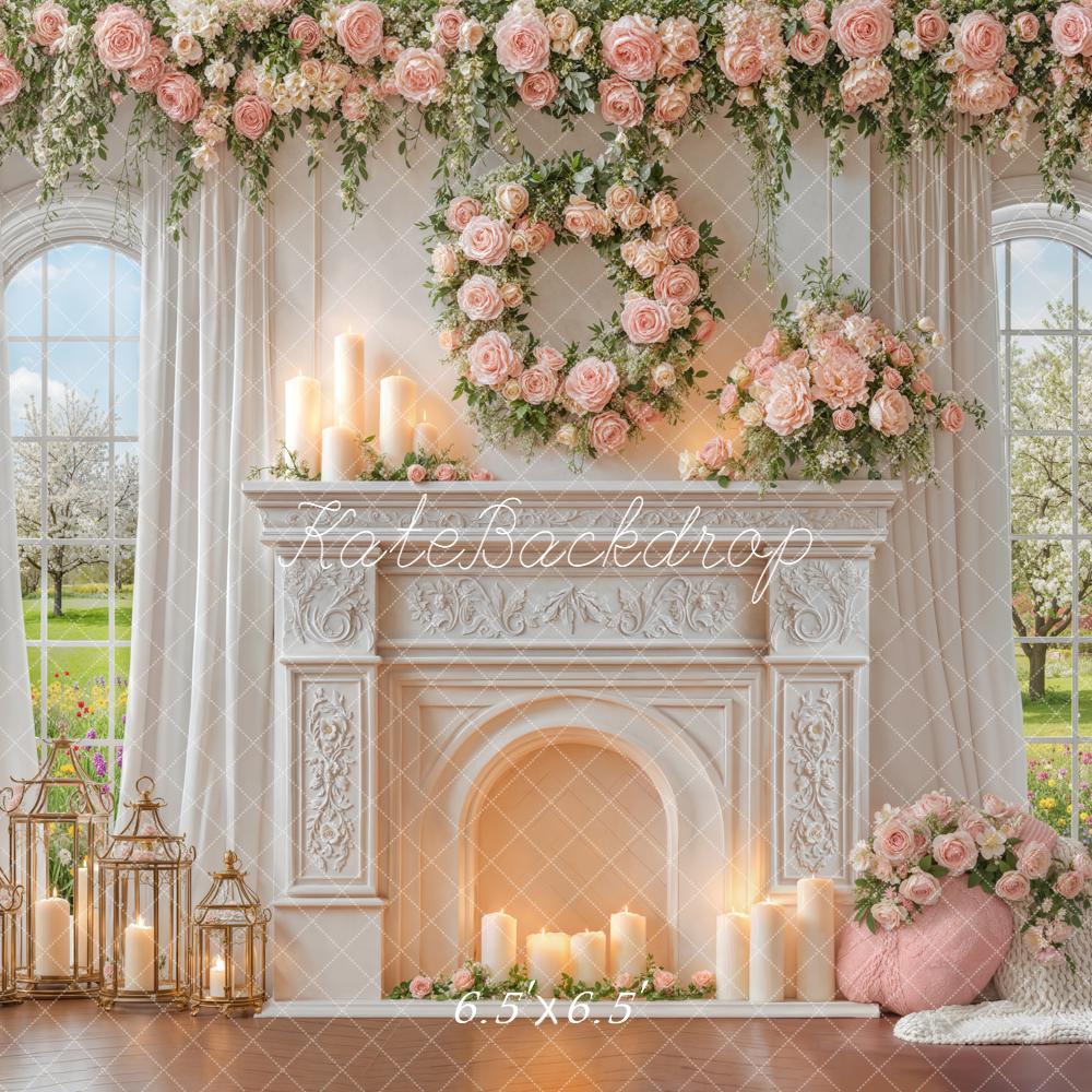 Kate Spring Wedding Fireplace Floral Garland Backdrop Designed by Emstselch - Image 2