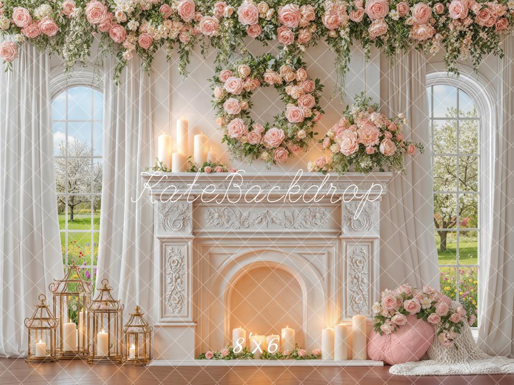Kate Spring Wedding Fireplace Floral Garland Backdrop Designed by Emstselch - Image 3