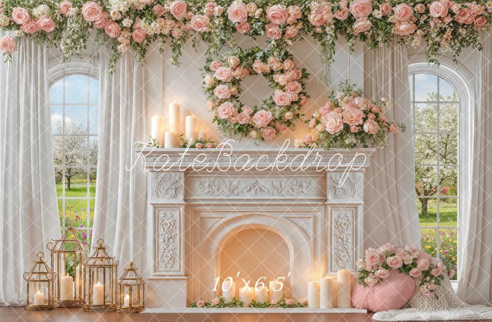 Kate Spring Wedding Fireplace Floral Garland Backdrop Designed by Emstselch - Image 4