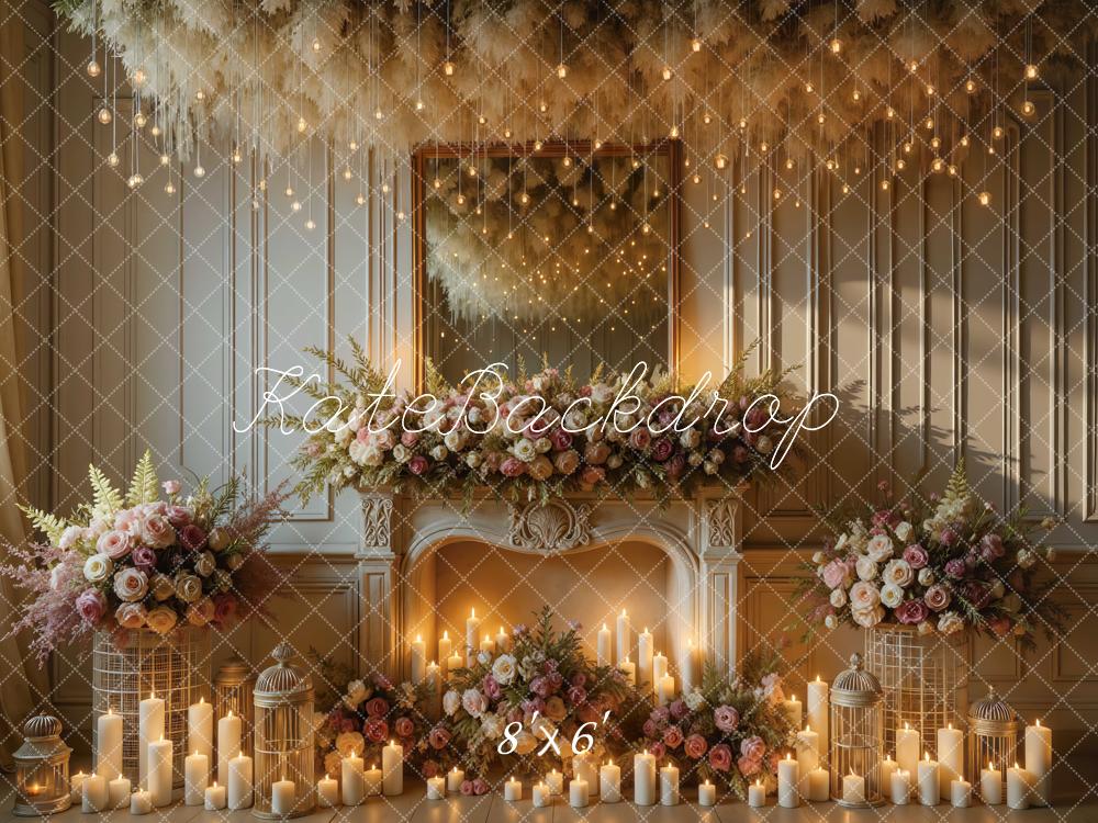 Kate Wedding Fireplace Roses Candles Backdrop Designed by Mini MakeBelieve - Image 3