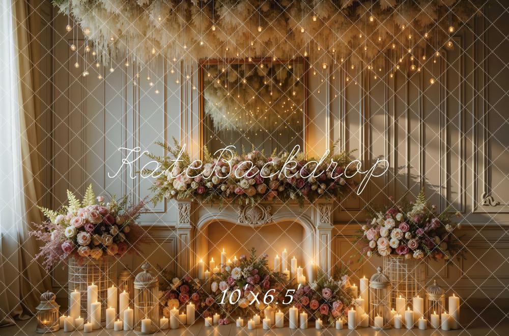 Kate Wedding Fireplace Roses Candles Backdrop Designed by Mini MakeBelieve - Image 4