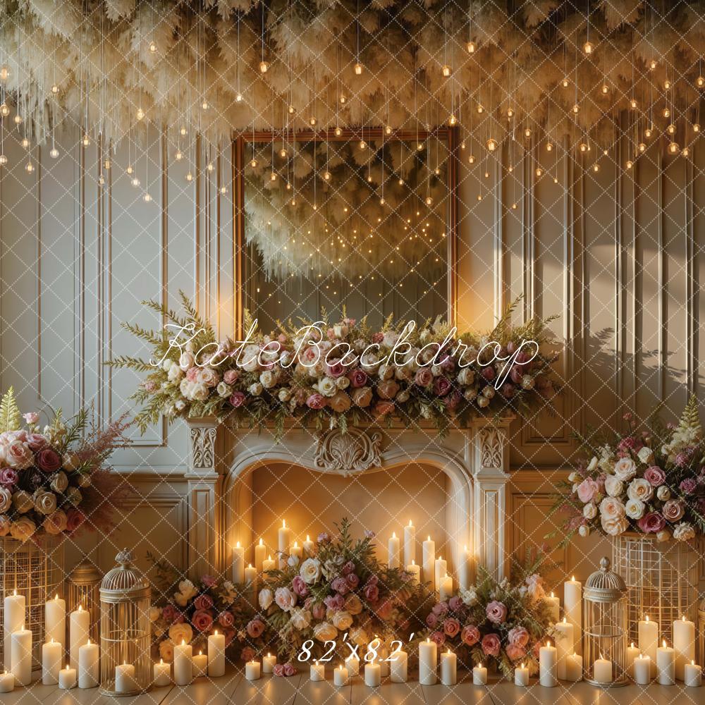 Kate Wedding Fireplace Roses Candles Backdrop Designed by Mini MakeBelieve - Image 5