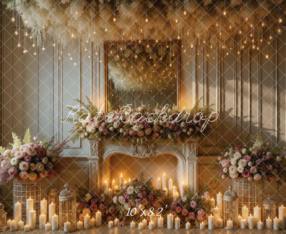 Kate Wedding Fireplace Roses Candles Backdrop Designed by Mini MakeBelieve - Image 6