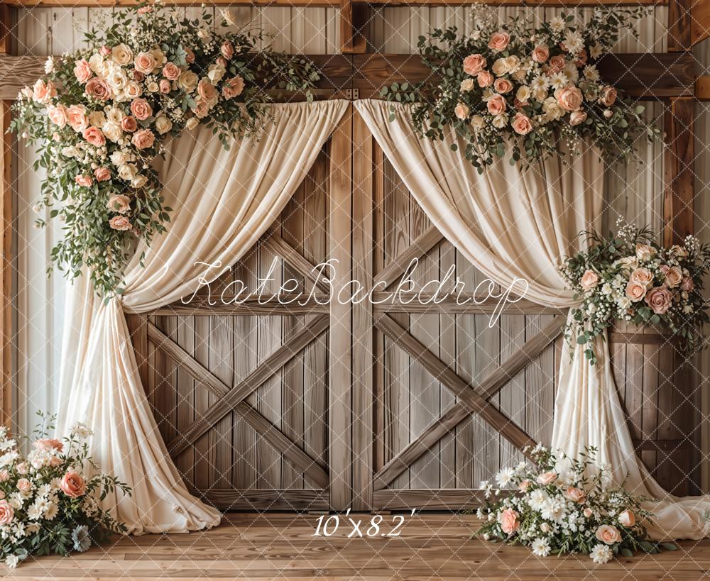Kate Wedding Floral Barn Doors Fleece Backdrop Designed by Emetselch - Image 3