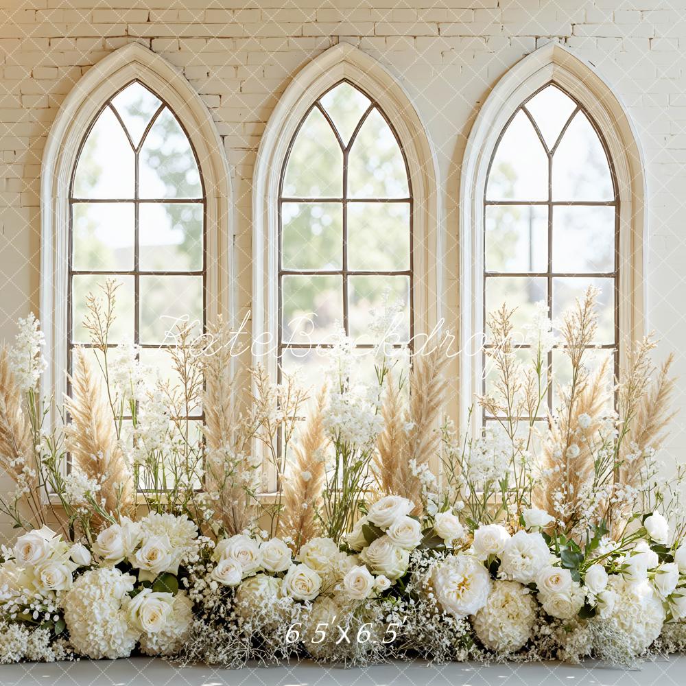 Kate Wedding Floral Arch Candles Cream Windows Backdrop Designed by Mini MakeBelieve - Image 2