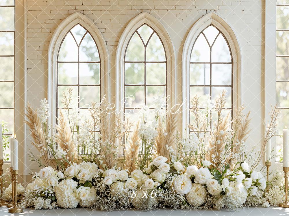 Kate Wedding Floral Arch Candles Cream Windows Backdrop Designed by Mini MakeBelieve - Image 3