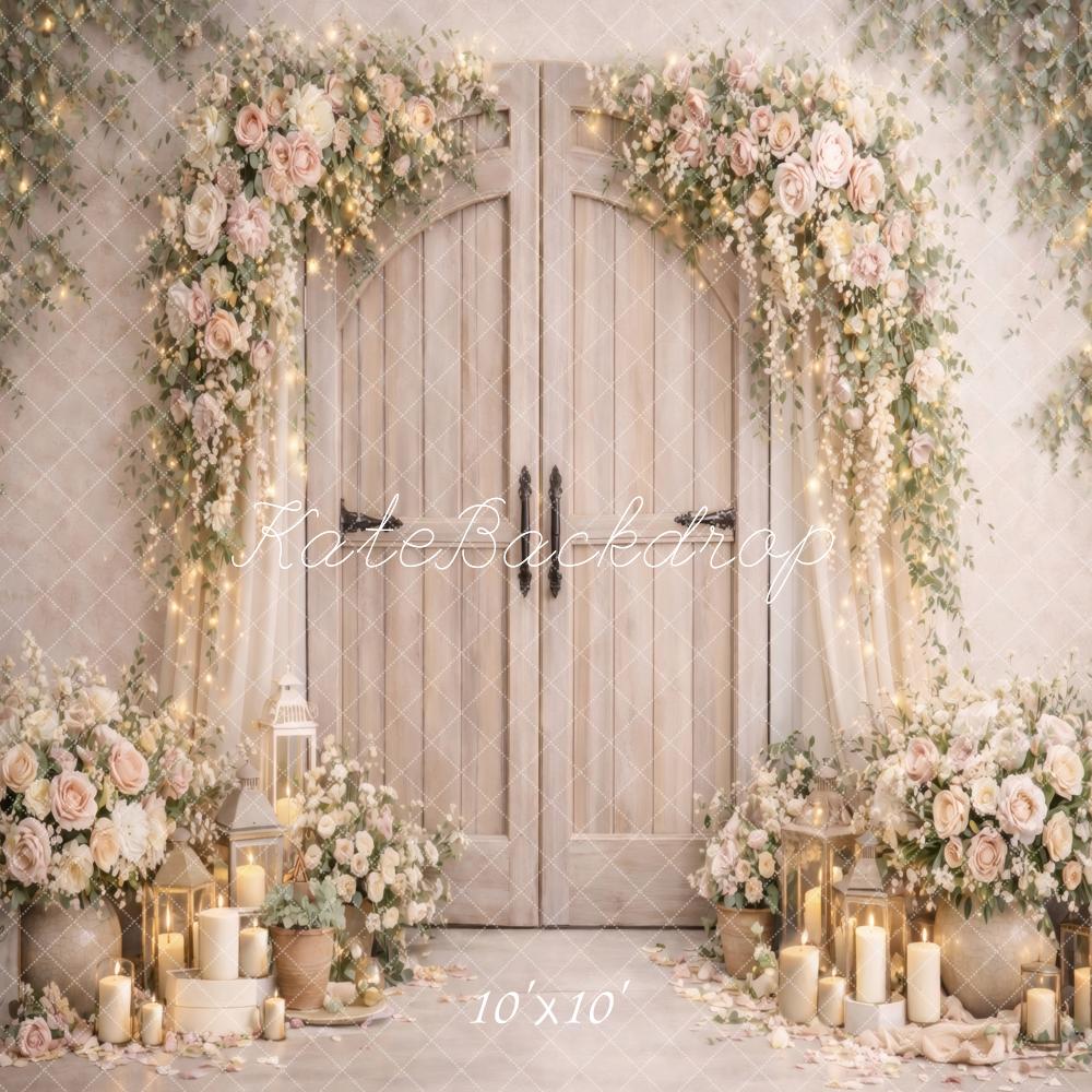 Kate Wedding Floral Arch Candles Rustic Doors Backdrop Designed by Vertigo Productions - Image 7