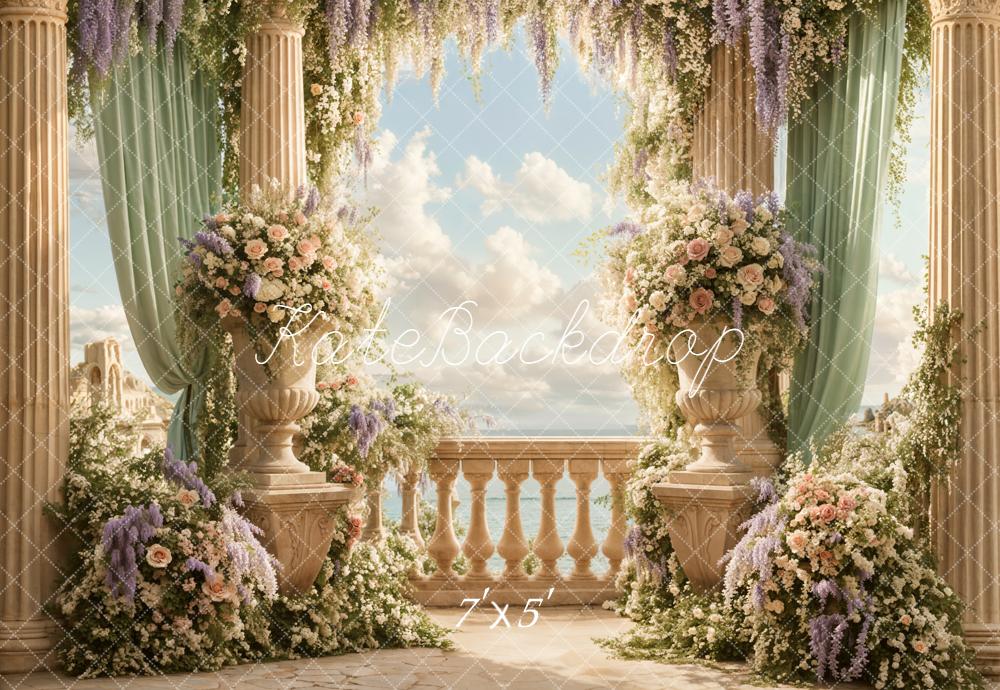 Kate Wedding Floral Arch Columns Balcony Backdrop Designed by Emetselch