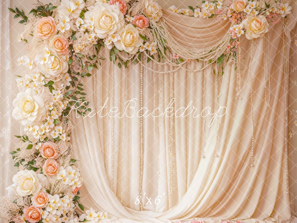 Kate Wedding Floral Arch Cream Curtains Backdrop Designed by Emetselch - Image 3