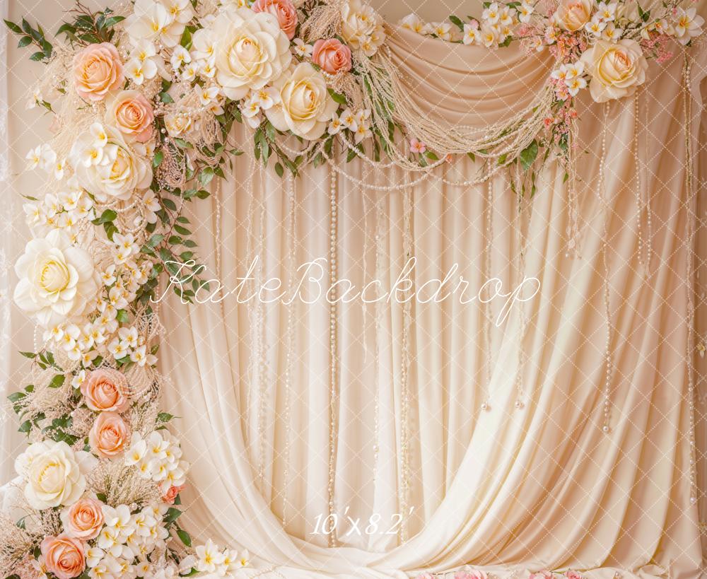Kate Wedding Floral Arch Cream Curtains Backdrop Designed by Emetselch - Image 5