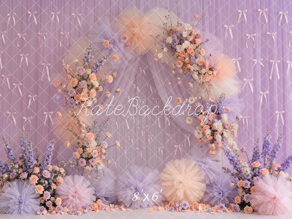 Kate Wedding Floral Arch Pastel Tulle Bows Backdrop Designed by Emetselch - Image 3