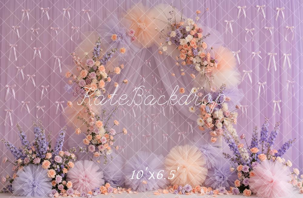 Kate Wedding Floral Arch Pastel Tulle Bows Backdrop Designed by Emetselch - Image 4