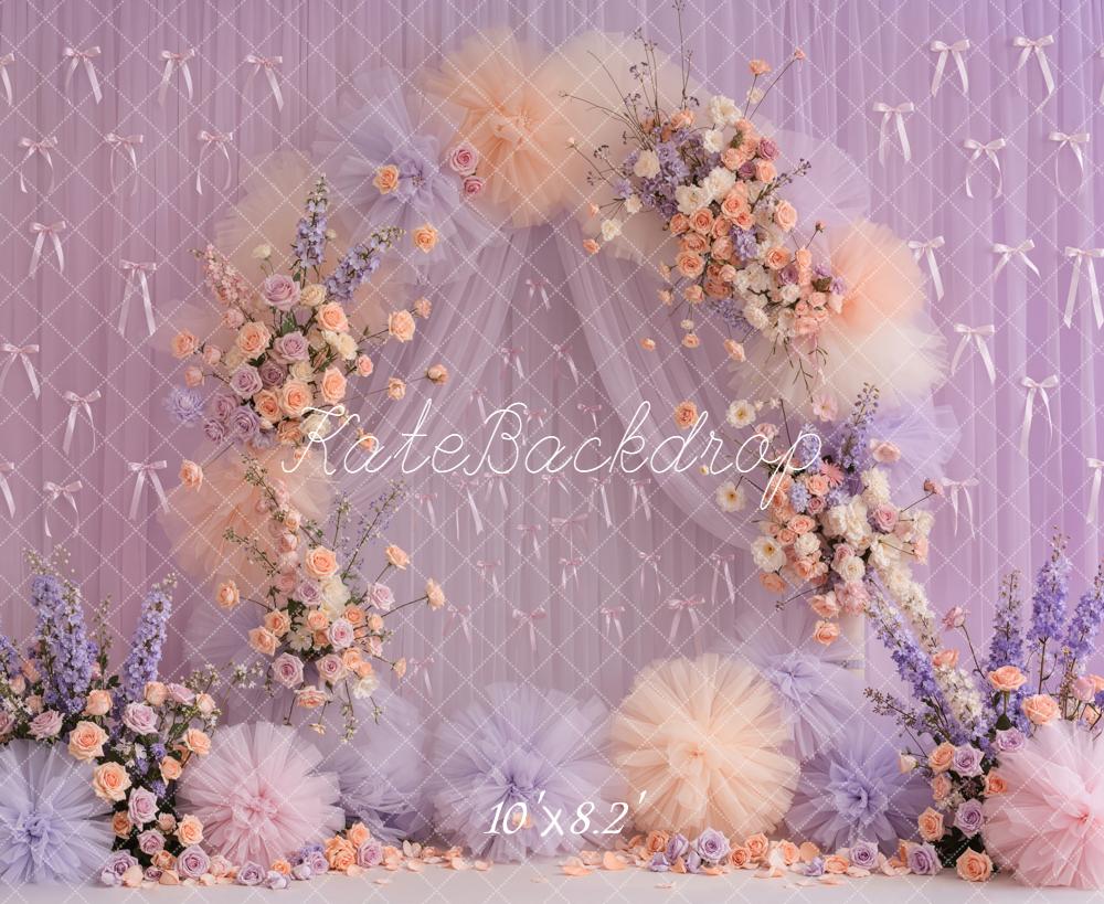 Kate Wedding Floral Arch Pastel Tulle Bows Backdrop Designed by Emetselch - Image 6