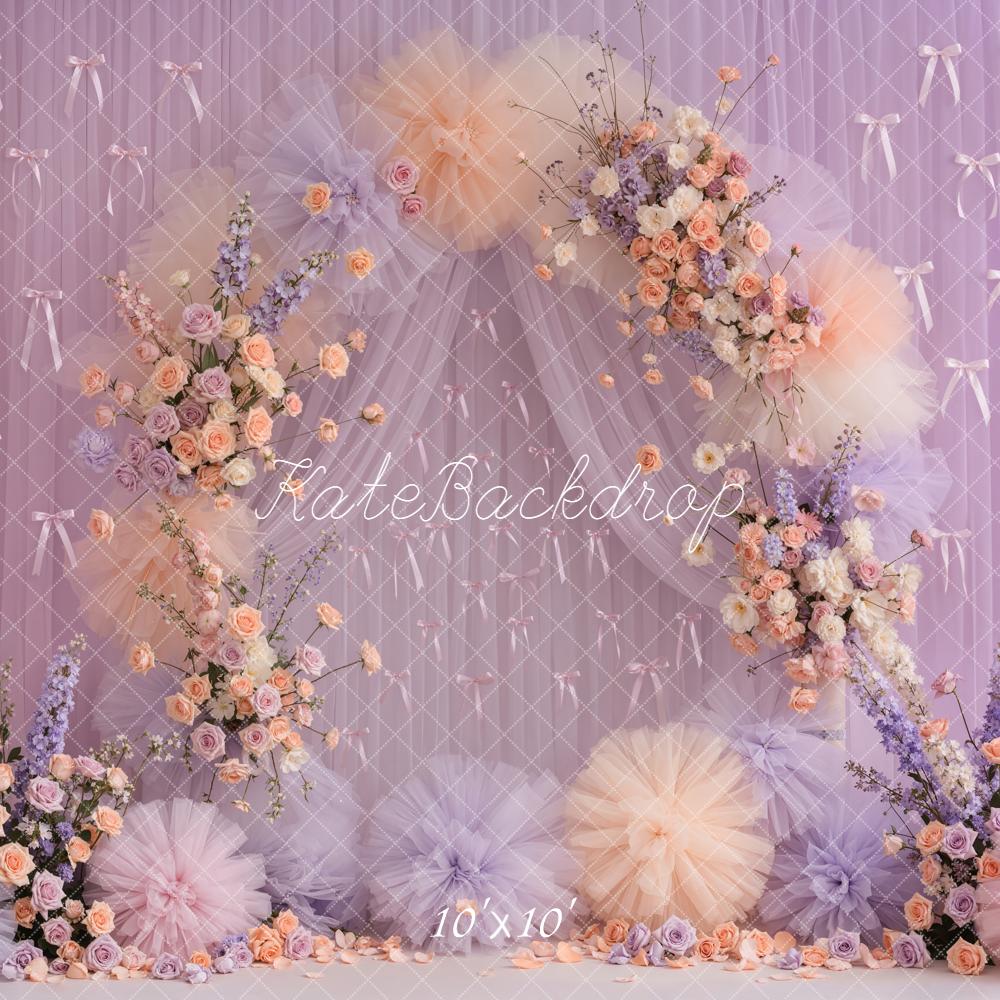 Kate Wedding Floral Arch Pastel Tulle Bows Backdrop Designed by Emetselch - Image 7