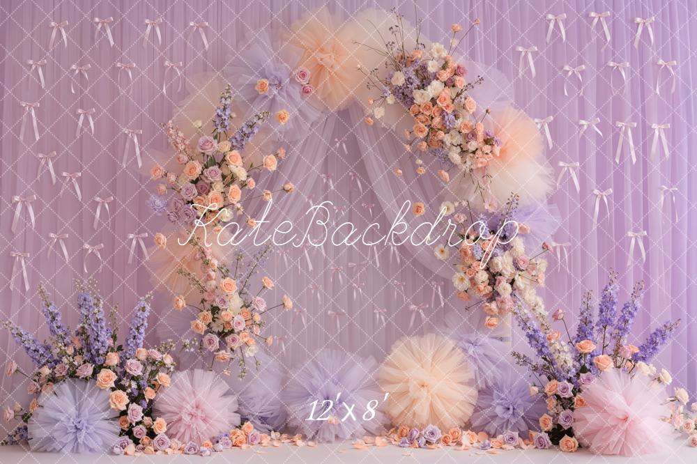 Kate Wedding Floral Arch Pastel Tulle Bows Backdrop Designed by Emetselch - Image 8
