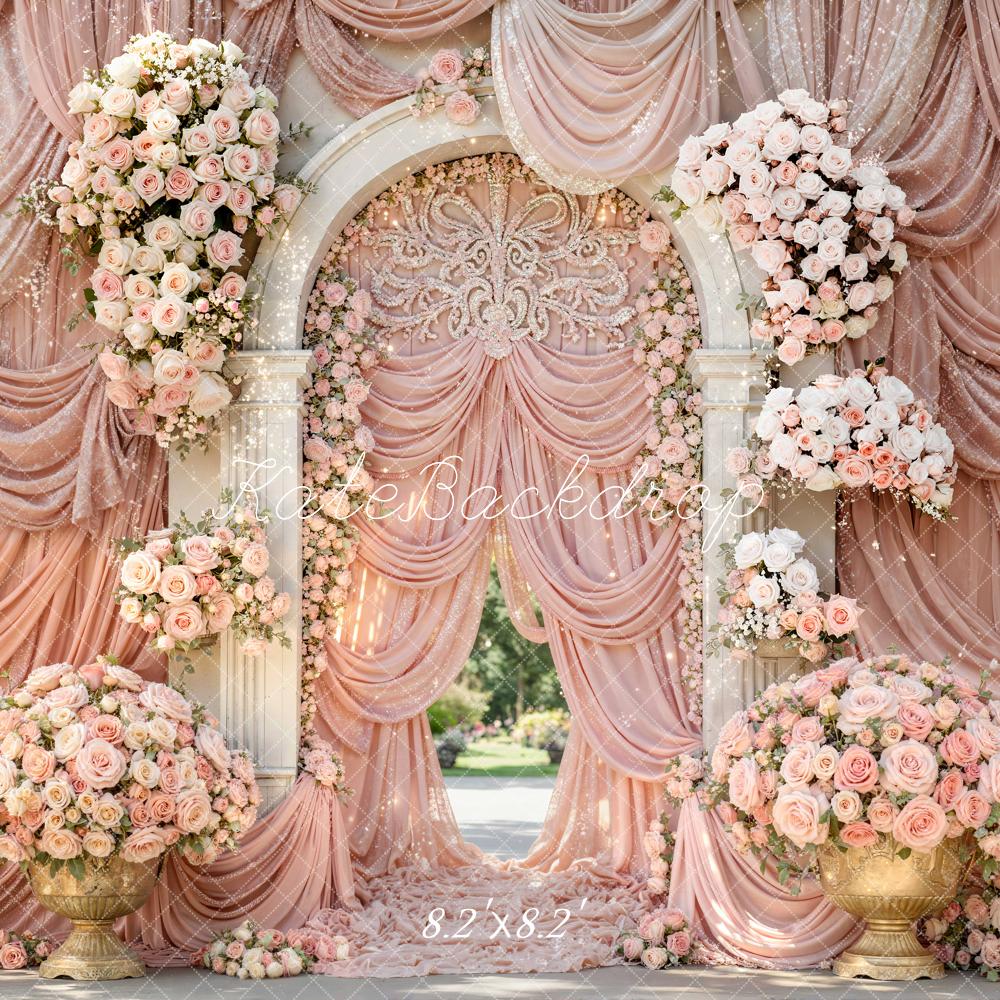 Kate Wedding Floral Arch Pink Curtain Backdrop Designed by Mini MakeBelieve - Image 5