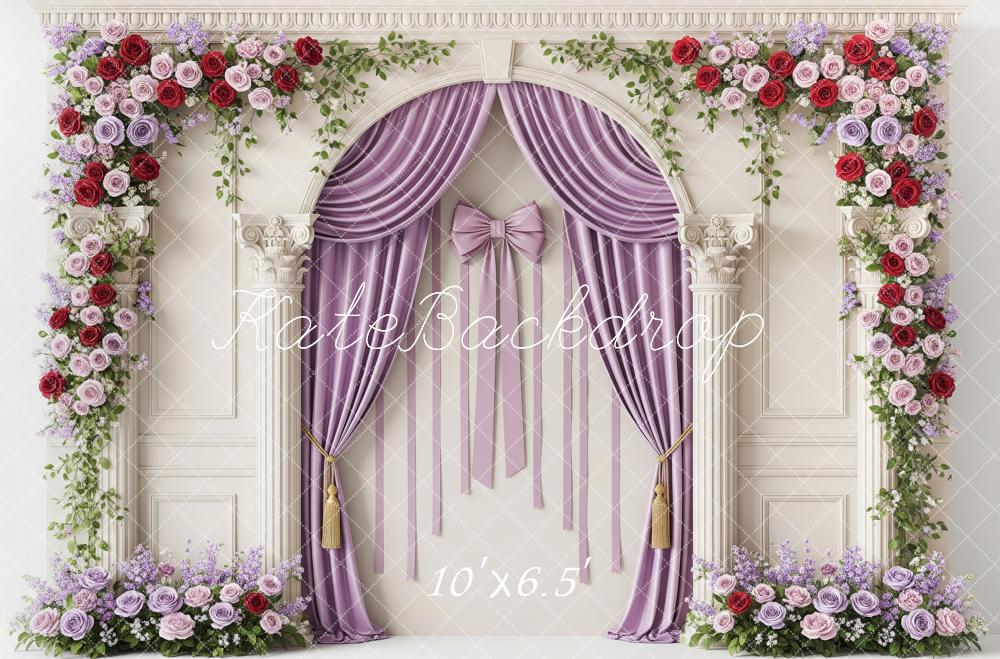 Kate Wedding Floral Arch Purple Curtains Columns Backdrop Designed by Patty Robert - Image 4