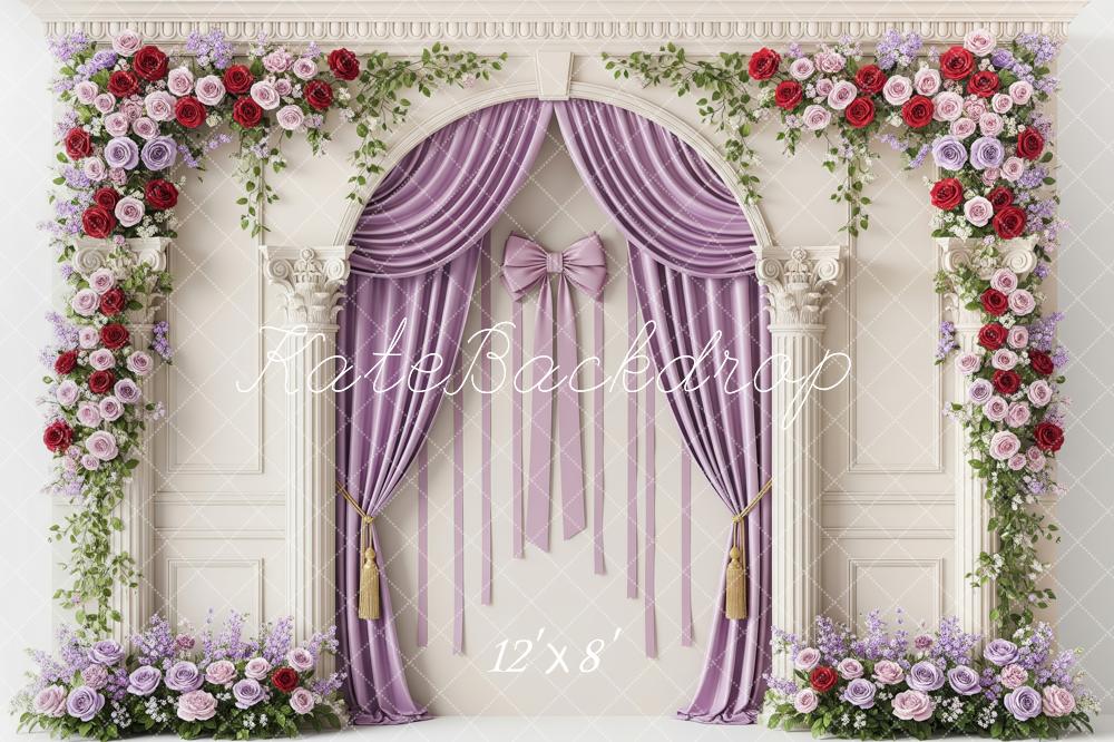 Kate Wedding Floral Arch Purple Curtains Columns Backdrop Designed by Patty Robert - Image 8