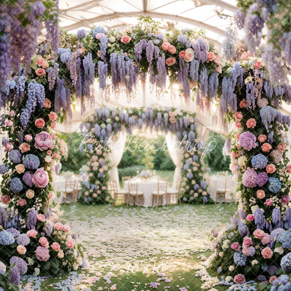 Kate Wedding Floral Arch Purple Pink Backdrop Designed by Emetselch - Image 7