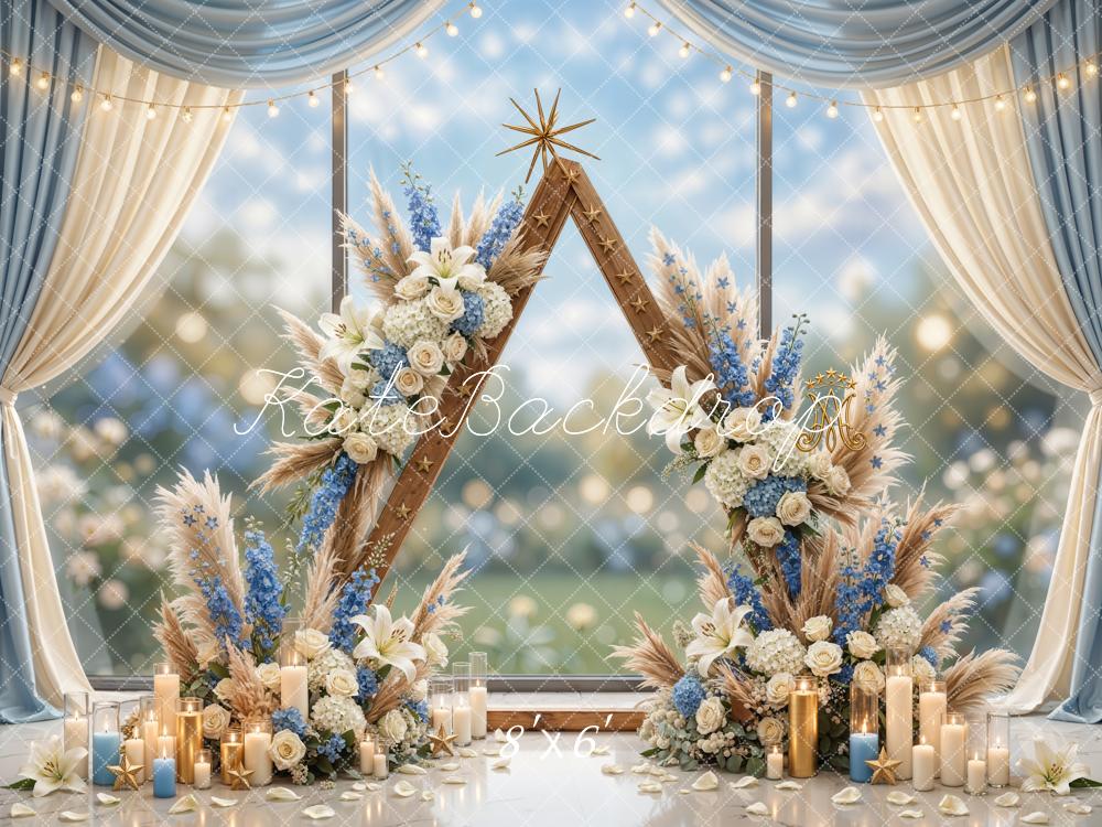 Kate Wedding Floral Arch Triangle Candles Backdrop Designed by Emetselch - Image 3