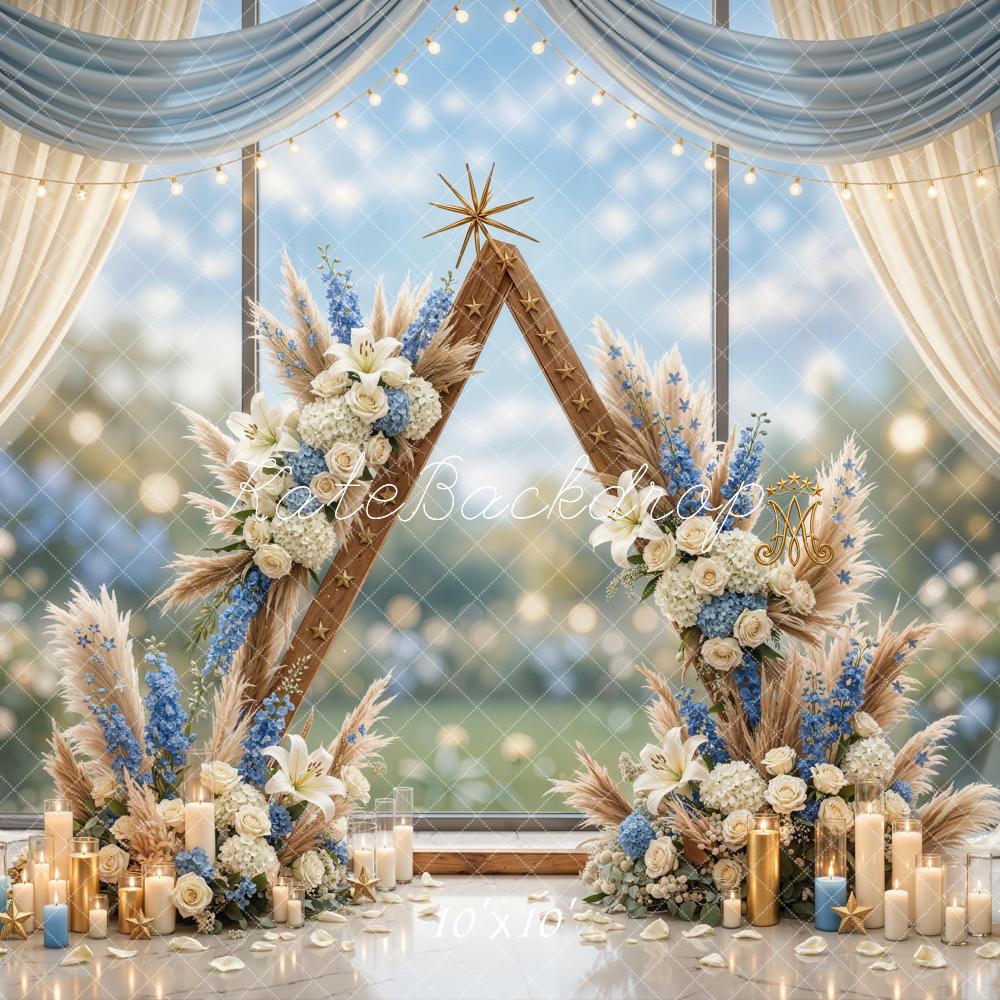 Kate Wedding Floral Arch Triangle Candles Backdrop Designed by Emetselch - Image 7