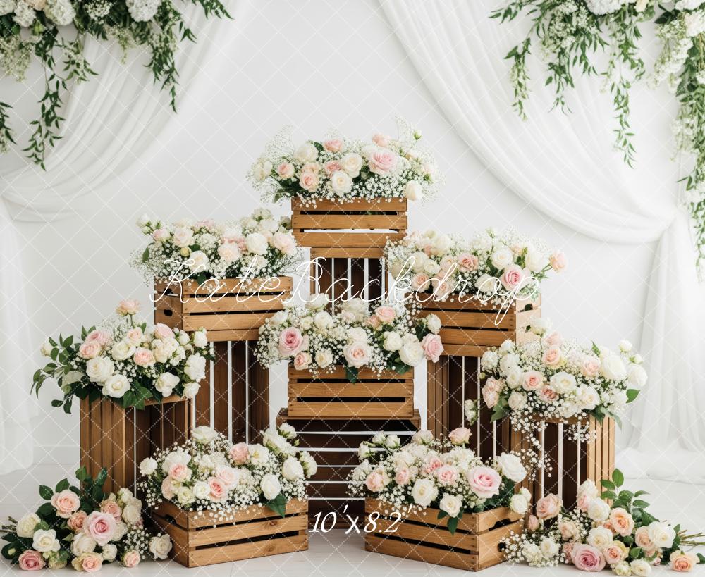Kate Wedding Floral Crates Greenery Fleece Backdrop Designed by Patty Robert - Image 3